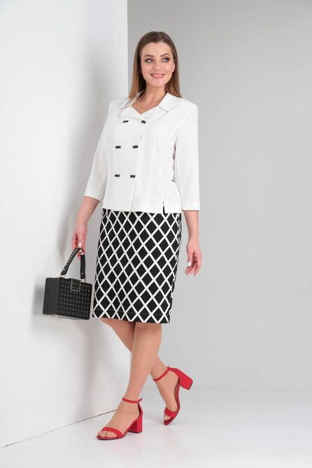 Юбочный костюм Vilena 801 белый+бело-черный