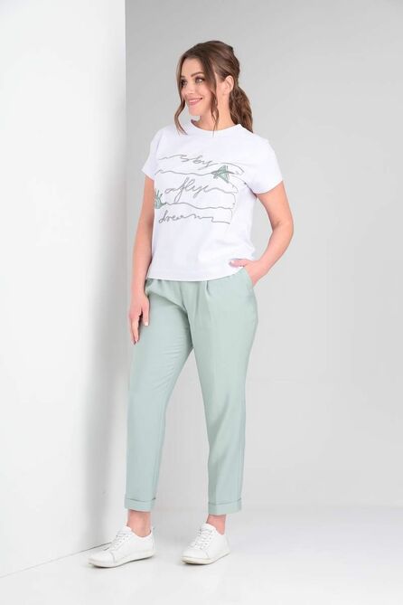 Костюм брючный Vilena 814 белый+светлая_мята