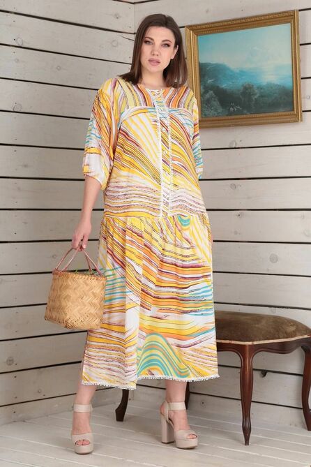 Повседневное платье Viola Style 01013 желтый_с_принтом