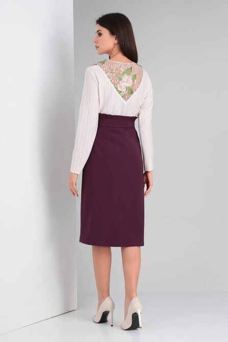 Костюм с блузкой Viola Style 2676 ежевика_-_нежно-розовый