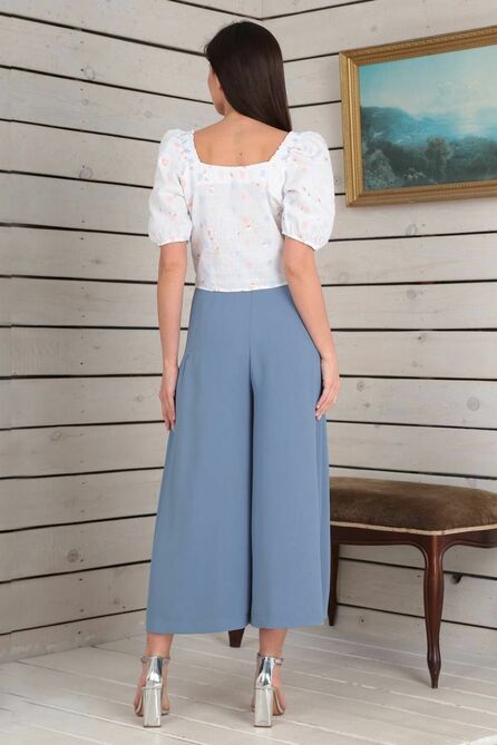 Костюм брючный Viola Style 20596 белый_-_серо-голубой