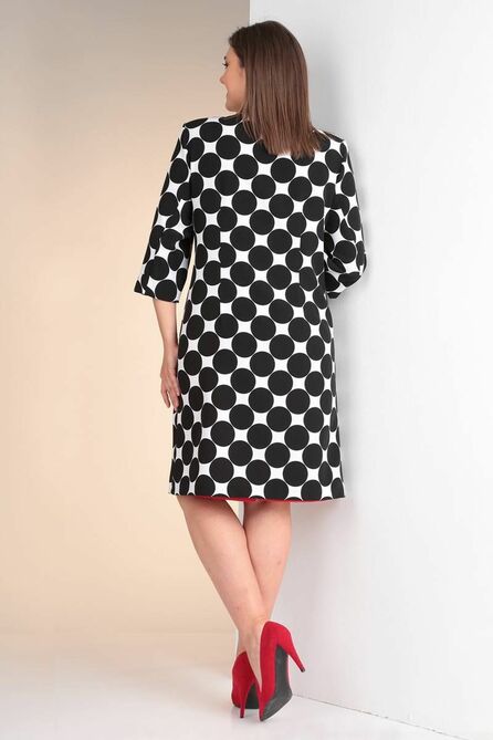 Юбочный костюм Viola Style 2688 белый_в_черный_горох_-_красный