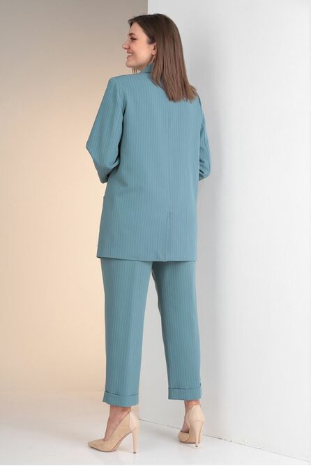 Костюм брючный Viola Style 20609 серо-бирюзовый_в_полоску