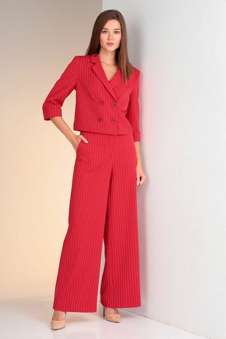 Костюм брючный Viola Style 30504 красный_в_полоску