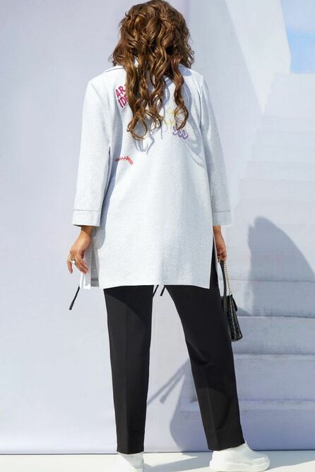 Кардиган, Брюки Vittoria Queen 16793 светло-серый+черный