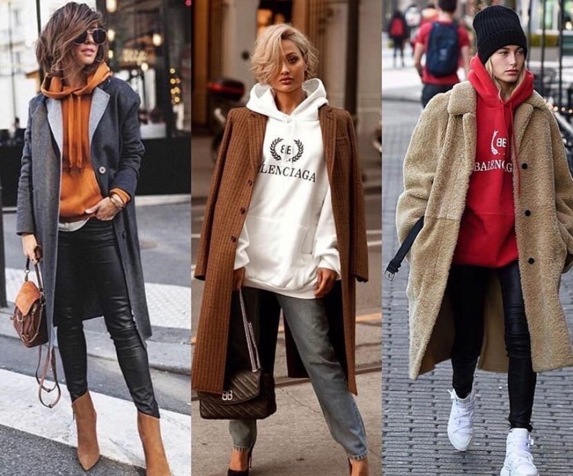 Как носить пальто с худи женщине